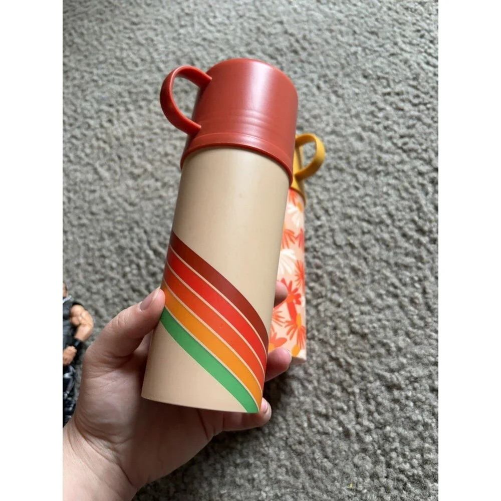 RETRO 1970'S THERMOS BOTTLE STYLE GROOVY FLOWERED TRAVEL DRINK CUP TUMBLER